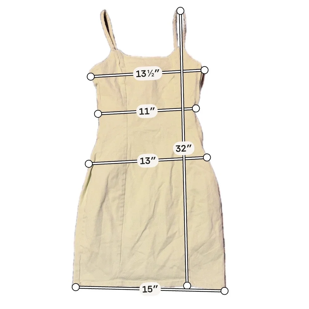 H&M‎ Divided Women XXS Green Denim Mini Dress Double Spaghetti Strap Bodycon Zip